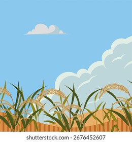 Fondo de ilustración plana de paisaje de campo de arroz