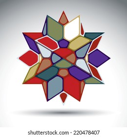Figura abstracta rica en 3d construida a partir de triángulos y elementos geométricos. Vector kaleidoscopio objeto de diseño complicado aislado en fondo blanco.