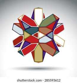 Rich 3d abstract figure constructed from triangles and geometric elements. Vector complicated design object isolated on white background.