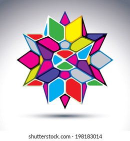 Rich 3d abstract psychedelic figure constructed from geometric elements. Vector vivid complicated design object, kaleidoscope and gemstone effect.