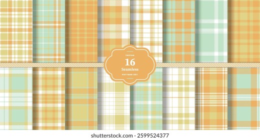 Rich Amber Tartan patterns fabric texture. Modern Charcoal Gray Seamless Tartan Set of 16