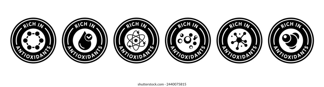 Rich in Antioxidants - collection of vector stickers for food products.