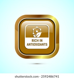 Rich in antioxidants icon design illustration. Antioxidant rich food label sign symbol, Gold color square button design