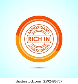 Rich in antioxidants icon design illustration. Antioxidant rich food label sign symbol, Orange color button design