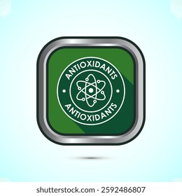 Rich in antioxidants icon design illustration. Antioxidant rich food label sign symbol, Green color shadow button design 