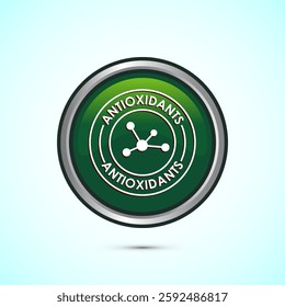 Rich in antioxidants icon design illustration. Antioxidant rich food label sign symbol, Green color round button design