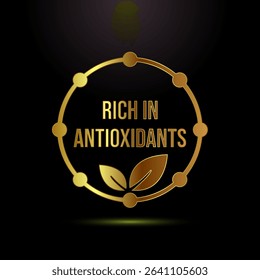 Rich in antioxidants icon design illustration. Antioxidant rich food label sign symbol in gold color style