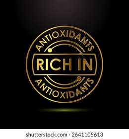 Rich in antioxidants icon design illustration. Antioxidant rich food label sign symbol in gold color style