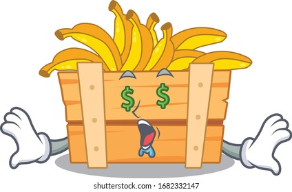 Rich banana fruit box with Money eye mascot character style