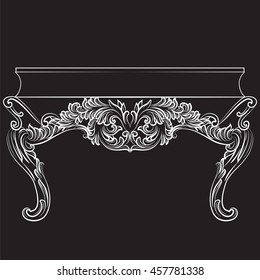 Rich Baroque commode Table with drawers. French Luxury rich carved ornaments decorated furniture. Vector Victorian Royal Style table furniture