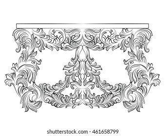 Rich Baroque commode Table with drawers. French Luxury rich carved ornaments decorated furniture. Vector Victorian Royal Style table furniture