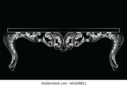 Rich Baroque commode Table. French Luxury rich carved ornaments decorated furniture. Vector Victorian Royal Style table furniture