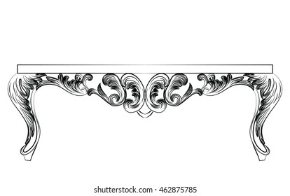 Rich Baroque commode Table. French Luxury rich carved ornaments decorated furniture. Vector Victorian Royal Style structure