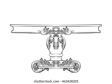 Rich Baroque commode Table. French Luxury rich carved ornaments decorated furniture. Vector Victorian Royal Style structure