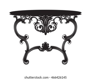 Rich Baroque commode Table. French Luxury rich carved ornaments decorated furniture. Vector Victorian Royal Style structure