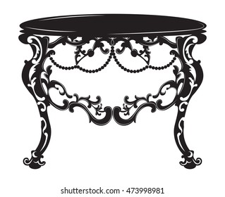 Rich Baroque commode Table. French Luxury rich carved ornaments decorated furniture. Vector Victorian Royal Style structure