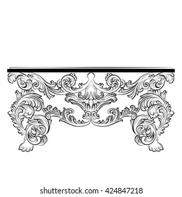 Rich Baroque Table. French Luxury rich carved ornaments furniture. Vector Victorian Royal  Style furniture