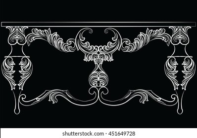 Rich Baroque Table. French Luxury rich carved ornaments furniture. Vector Victorian Royal Style furniture. Black background
