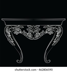 Rich Baroque Table. French Luxury rich carved ornaments decorated furniture. Vector Victorian Royal Style