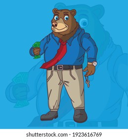 Rich Bear Cartoon Character Mascot Holding Money And Car Keys