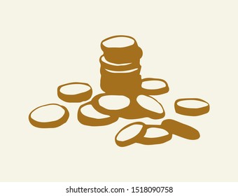 Rich big usd chip value group set on white space to text. Outline black ink hand drawn old usa buck cent wage rate logo. Flat poker token heap line emblem pictogram in art retro doodle cartoon style