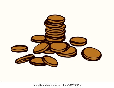 Monedas. Señal de icono de dibujo del vector