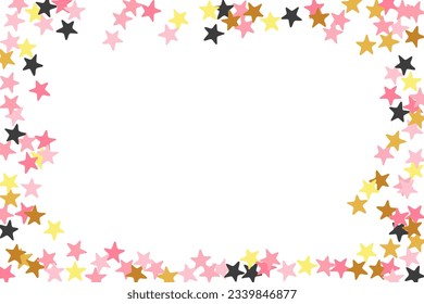 Rich black pink gold stars magic vector design. Many stardust spangles xmas decoration confetti. Cartoon stars magic backdrop. Sparkle symbols poster decor.