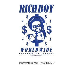 Rich boy dollar symbol and money icon t shirt design, vector graphic, typographic poster or tshirts street wear and Urban