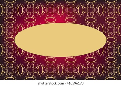 rich bright card with frame for text and gold ornaments. vector illustration. for the design, printing, postcards