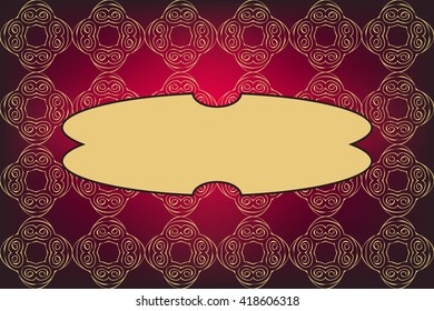 rich bright card with frame for text and gold ornaments. vector illustration. for the design, printing, postcards