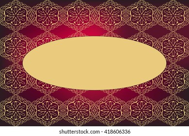 rich bright card with frame for text and gold ornaments. vector illustration. for the design, printing, postcards