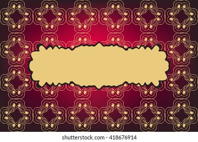 rich bright card with frame for text and gold ornaments. vector illustration. for the design, printing, postcards
