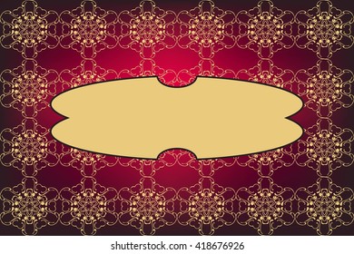 rich bright card with frame for text and gold ornaments. vector illustration. for the design, printing, postcards