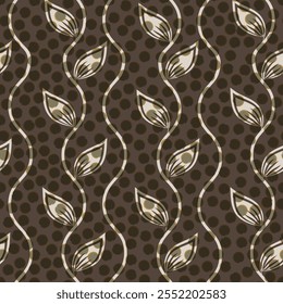 Rich brown berry and leaf seamless vector background pattern. vertical backdrop Berries and leaves blended design. Trailing repeat botanical design. For winter, fall products, packaging all over print