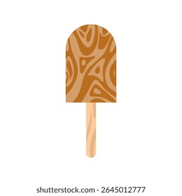 Rich brown ice pop with a unique swirled pattern, resembling a delicious chocolate or mocha flavor. Perfect for dessert menus, summer promotions, or coffee shop graphics