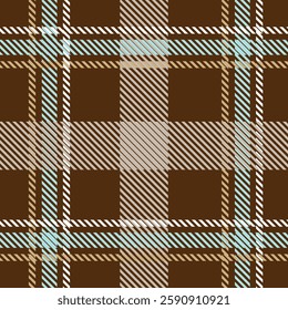 Rich brown and light blue tartan pattern with intricate lines and a classic Scottish vibe. Perfect for textiles, fashion, wrapping paper, and digital designs. Seamless vector background.