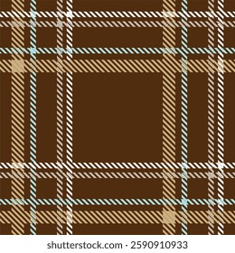 Rich brown and light blue tartan pattern with intricate lines and a classic Scottish vibe. Perfect for textiles, fashion, wrapping paper, and digital designs. Seamless vector background.