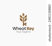 A rich brown wheat stalk icon with detailed grain clusters tops a key shape, blending agriculture and harvest themes with secure access branding. The slender stalk with branching grains and earthy brown tone feel wholesome and traditional. Suited for grain mill access, agricultural cooperative security, bakery supply brands, or farm harvest membership identities.