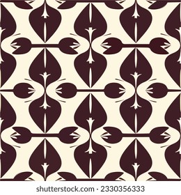 Rich brown and white pattern contrasts against a white backdrop, featuring a dark floral design reminiscent of damask patterns, offering an intricate and captivating visual pattern.