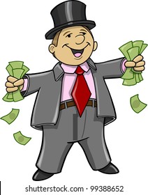 Rich Business Man With Money Vector Illustration