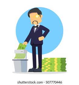 rich businessman shredding money