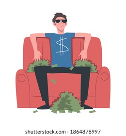 Rich Businessman, Wealthy Person, Millionaire Character, Financial Success, Profit, Income Concept Cartoon Style Vector Illustration