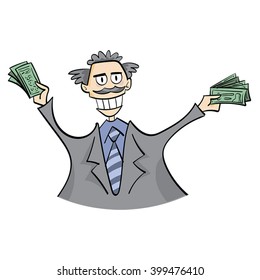 Rich Capitalist Man Happy Money Hands Stock Vector (Royalty Free ...