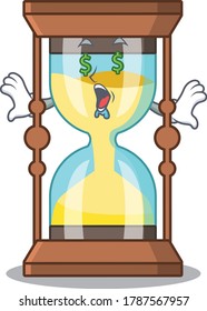 Rich cartoon character design of chronometer with money eyes