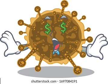 Rich cartoon character design of negarnaviricota with money eyes