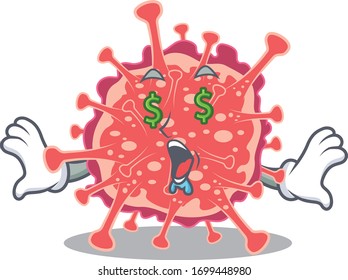 Rich cartoon character design of polyploviricotina with money eyes