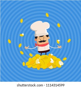 Rich Cartoon Chef Flat Vector Illustration Design
