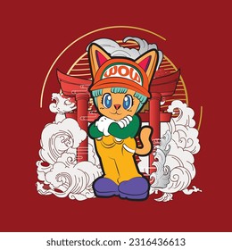 the rich cat illustration design for sukajan is mean japan traditional cloth or t-shirt with digital hand drawn Embroidery Men T-shirts Summer Casual Short Sleeve Hip Hop T Shirt Streetwear