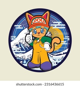 the rich cat illustration design for sukajan is mean japan traditional cloth or t-shirt with digital hand drawn Embroidery Men T-shirts Summer Casual Short Sleeve Hip Hop T Shirt Streetwear