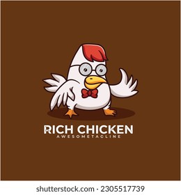 Rich Chicken Character Mascot Design Logo